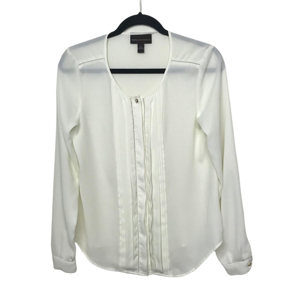 Dana Buchman Ivory Long Sleeve collarless Button Up Blouse Size 4